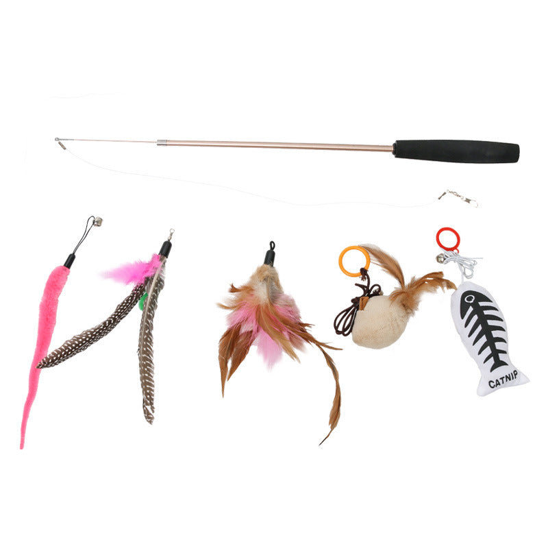 Interactive Cat Toy - Retractable Feather Teaser Fishing Rod