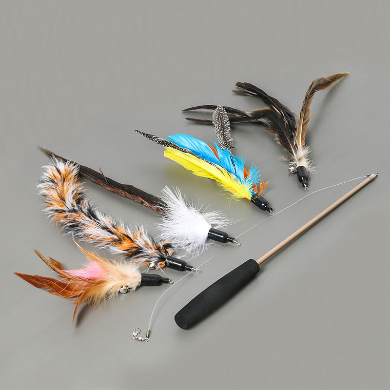 Interactive Cat Toy - Retractable Feather Teaser Fishing Rod